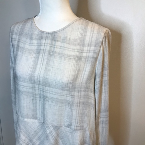 Cloth & Stone Gray Plaid Long Sleeve Shirt Ruffle - Picture 2 of 8